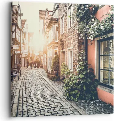 Produktbild von Bild auf Leinwand - Leinwandbild - Straße Haus Leute - 30x30cm - Wand Bild - Wanddeko - Wandbilder - Leinwanddruck - Bilder - Kunstdruck - Wanddekoration - Leinwand bilder - Wandkunst - AC30x30-3631