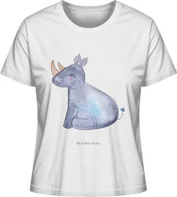 Produktbild von Mr. & Mrs. Panda Damen Oberteil Einhorn Nashorn Größe L - Weiß - Geschenk, Lustig, T-Shirt, für Frauen, Unicorn, Witzig, Regenbogen, Shirt Mit Print, Basic, Zoo