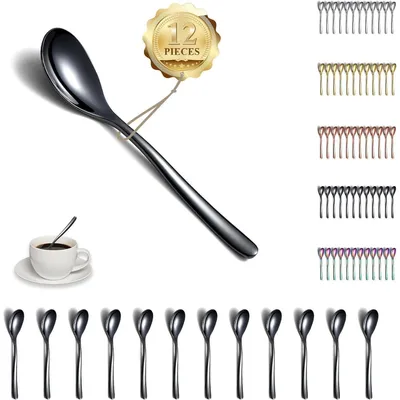 Productafbeelding van Roestvrijstalen theelepels, 12 stuks, 14 cm, zwart, vaatwasmachinebestendig