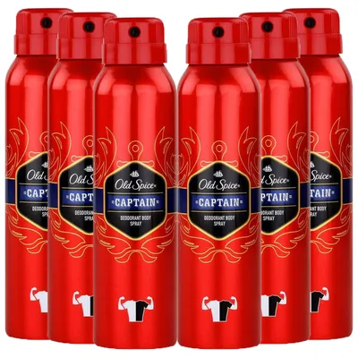 Produktbild von 6 x Old Spice Captain Deodorant Bodyspray je 150ml Ohne Aluminium für Männer
