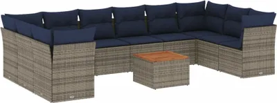 Produktbild von 11-tlg. Garten-Sofagarnitur mit Kissen Grau Poly Rattan