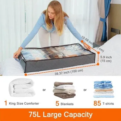 Image de 5 valises pliables de 75 litres avec fenêtre transparente et poignées renforcées, pour le linge de lit et les couvertures