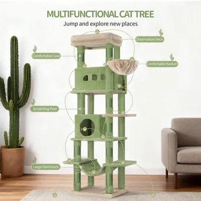 Imagen del producto de Árbol para gatos - 170 cm - Verde marrón - 8 postes para rascar - Yute - Para escalar y jugar