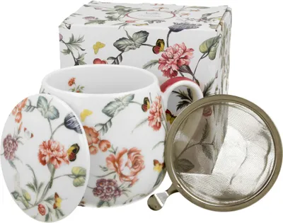 Produktbild von DUO FLORAL Fassbecher 430 ml MILAGROS mit Teesieb, New Bone China Porzellan