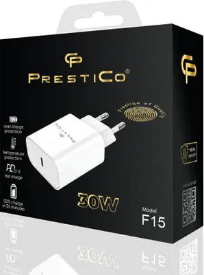 Produktbild von PRESTICO​ 30W USB-C Schnellladegerät für Samsung​ Handy Smartphone USB​ ​C​ 30W​ PD​ weiß Superschnelles Laden schnell Ladegerät