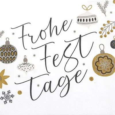 Produktbild von 20 Servietten Frohe Festtage weiß - Frohe Festtage weiß 33x33cm