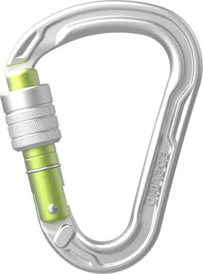HMS Strike Screw Karabiner von Edelrid; silber mit grünem Schraubverschluss; geeignet für Klettern.