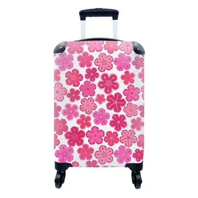Produktbild von MuchoWow® Koffer Handgepäck Trolley Rollkoffer Kleine Reisekoffer mit 4 Rollen - Blumen - Rosa - Muster - Cabin Size < 55x40x23 cm & 55x40x20 cm - Fotokoffer - Kabinenkoffer - Boardgepäck - Reise-Box - Reisekoffer - Reisegepäck - Koffer mit Bild - Trolley für Kinder