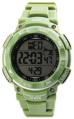 Produktbild von Q&Q digitale Herrenuhr mit Silikonarmband, 10 bar, grün