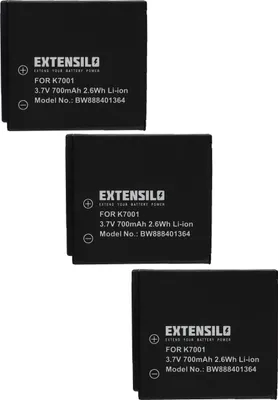 Produktbild von EXTENSILO 3x Akku kompatibel mit Medion Life P47350, X47006, S47000 Kamera (700 mAh, 3,7 V, Li-Ion)