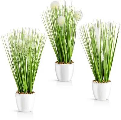 Produktbild von Unyqoos® Set mit 3 pflegefreien künstlichen Pflanzen in weißen Keramik-Töpfen – dekorative Zimmerpflanzen für Innenbereich, Wohnzimmer & Büro