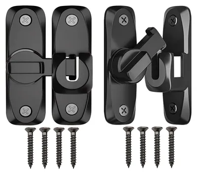 Image de Verrou de porte coulissante, angle de 90/180 degrés, loquet de porte battante, renforcé, inoxydable, noir, lot de 2