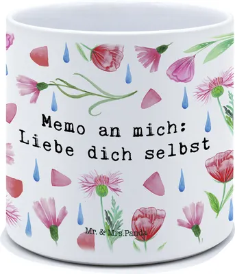 Produktbild von Mr. & Mrs. Panda Pflanzkübel Groß Memo an Mich Liebe dich selbst  - Weiß - Geschenk, Hoher Blumentopf, Blumenkübel, Pflanzenkübel, Dekoration, Pflanztopf