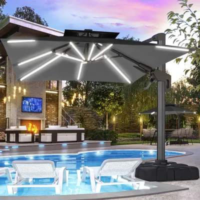 Produktbild von SUN PIETRO | Sonnenschirm | Quadratisch | B:T 300 x 300 cm | Schwarz | LED | Ampelschirm, Marktschirm, Gartenschirm
