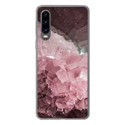 Produktbild von MuchoWow® Handyhülle Schutzhülle Hülle für Huawei P30 Naturstein - Rosa - Kristall Silikon Softcase Handy Hülle - Kartenbesitzer