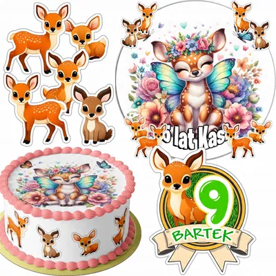 Image de Zestaw Opłatek Na Tort 20Cm + 16 Postaci - Sarna Las + Imię 15Cm 18Cm