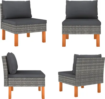 Immagine prodotto di vidaXL Divano centrale in poly rattan e legno massiccio di eucalipto - Divano centrale - Divani centrali - Divano centrale - Pezzi di divano centrale