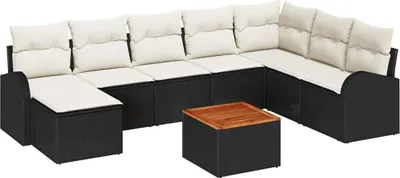 Image de Ensemble de canapés de jardin vidaXL avec rangement, 9 pièces, noir et crème, en polyrotin