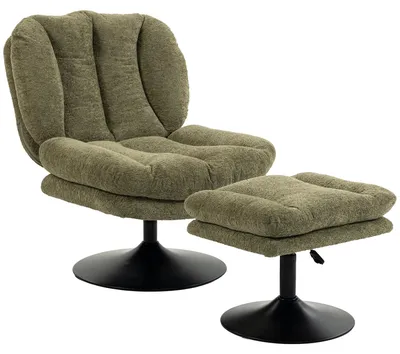 Produktbild von HOMCOM 360° drehbarer Loungesessel mit höhenverstellbarem Fußhocker, Grün