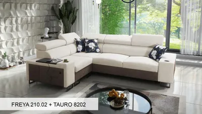 Produktbild von Ecksofa L-Form Eckcouch MELODIE II mit Schlaffunktion BEIGE FREYA 210.02 + TAURO 8202