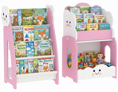 Produktbild von AIYAPLAY Bücherregal Kinder 3 in 1 Kinderregal mit 4 Ablagen, Nachttisch