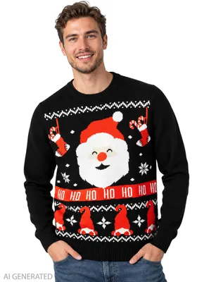 Produktbild von Winterpullover für Herren - Weihnachtsmann Santa Winter Strick Pullover Sweatshirt Ugly Sweater Schwarz XXL