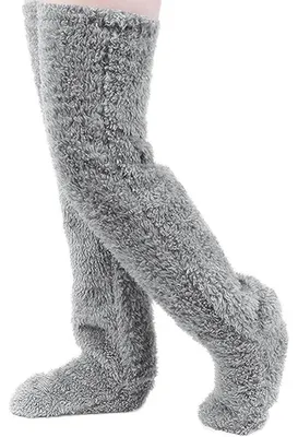 Produktbild von Kuschelsocken Damen Lang Plüsch Overknee dunkelgrau