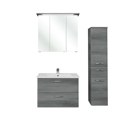 Produktbild von Badmöbel-Set, Quickset 328 Pelipal, Keramik-Waschtisch, LED-Spiegelschrank und Midischrank, Graphit-Struktur