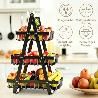 Produktbild von 3-Stöckige Metall Obst Etagere Abnehmbares Obstschale Stabiler Obstschalenhalter