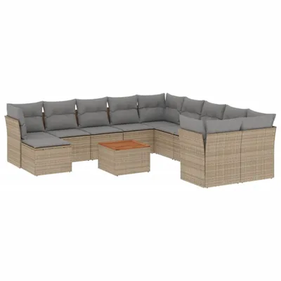 Image de vidaXL Ensemble de 12 canapés de jardin avec coussins Beige Poly Rattan