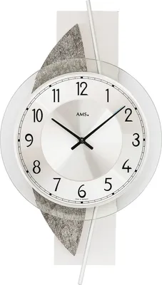 Immagine prodotto di AMS 9552 Orologio da parete al quarzo argento moderno effetto pietra naturale con alluminio e vetro