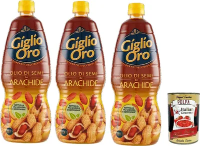 Produktbild von Carapelli Giglio Oro Olio di Semi di Arachide Erdnussöl Speiseöl Frittieröl 100% Italienisches Öl 3x 1Lt + Italian Gourmet polpa 400g