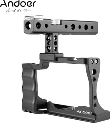 Obrázek produktu pro Andoer Camera Cage + Top Handle Kit Aluminium Alloy with Cold Shoe Mount Kompatibilní s digitální zrcadlovkou Canon EOS M50