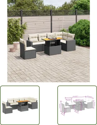 Produktbild von The Living Store 7-tlg. Garten-Sofagarnitur mit Kissen Schwarz Poly Rattan