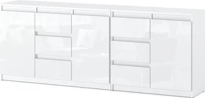 Zdjęcie produktu dla Komoda Biała Połysk 6 Szuflad Nowoczesna 200Cm Pojemna Szafka Młodzieżowa