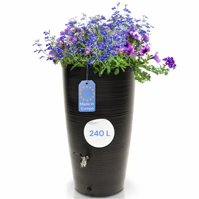 Produktbild von YourCasa Regentonne 240 Liter [Aquasplash] Messing Wasserhahn & Deckel - Regenfass Frostsicher aus Kunststoff (Midnight)