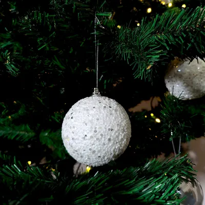 Produktbild von Weihnachtskugel Schneeball mit Glitzer Ø 8 cm - 6 Stück