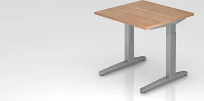 Produktbild von Schreibtisch Mika | Nussbaum | Silber Gestell | BxT 80x80cm | Arbeitshöhe 65-85cm | höhenjustierbar, 1cm Raster | C-Fuß-Gestell | Rechteckform