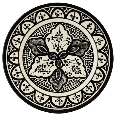 Image de Plat oriental en céramique Plat en céramique Achmet Noir 23cm Grand | plat coloré en céramique marocaine Plat rond du Maroc | Orient grands plats en céramique plats vaisselle orientale peinte à la main