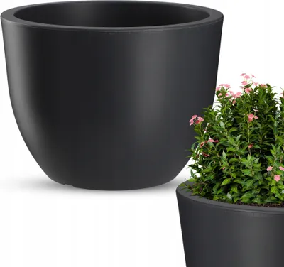 Produktbild von KADAX Blumentopf "Rafat", runder Übertopf, Pflanztopf aus Kunststoff, Blumenübertopf, 30 cm, Anthrazit