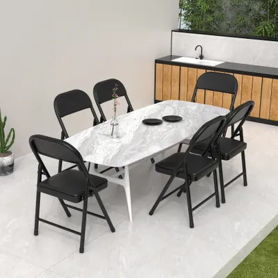 Image de Chaise pliante set de 4 fauteuils lounge avec rembourrage en similicuir Chaise visiteur Chaises de cuisine 45x45x78cm Noir