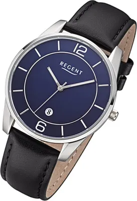 Produktbild von Regent Herren Uhr Lederarmband F-1235 Analog Leder Armbanduhr schwarz URF1235