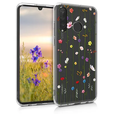 Produktbild von kwmobile Case kompatibel mit Huawei P30 Lite - Hülle Silikon transparent Wildblumen Ranke Mehrfarbig Transparent