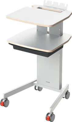 A medical or laboratory trolley with two shelves and wheels.
