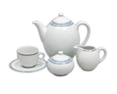 Obrázek produktu pro Thun 1794 Opal, kávová souprava, porcelán, bílá krajka, modrý lem, Thun, 15 ks