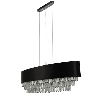 Produktbild von Hängelampe Metall Stoff H: max. 150 cm Chrom Schwarz G9 länglich Klassisch Kristall Hängeleuchte