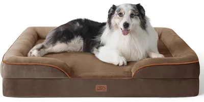 Produktbild von Orthopädisches Hundebett 106x80 cm mit Kistenschaum, waschbar, rutschfest, braun