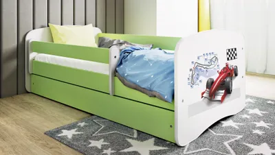 Obrázok produktu pre Detská posteľ pre mladých Formula 1 70x140, 80x160, 80x180 cm - kompletná súprava s matracom, zásuvkou a ochranou proti vypadnutiu