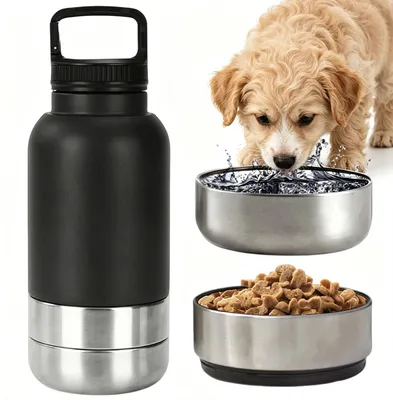 Hundeflasche 1000 ml Edelstahl isoliert mit Napf