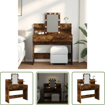 Produktbild von The Living Store Schminktisch mit LED-Beleuchtung Räuchereiche 100x40x130 cm
